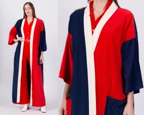 70s Color Block Velour Unisex Robe - One Size