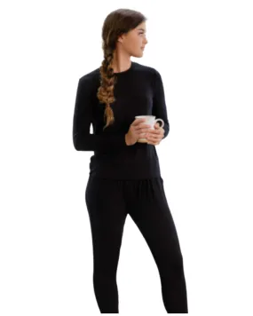 Classic Basic Style Black Modal Pajamas Set