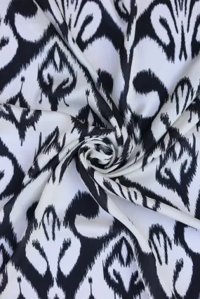 Ivory Ikat Inspired Pattern Printed Heavy Munga Chiffon Satin Fabric