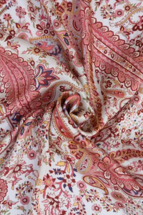 Ivory Paisley Printed Gaji Silk Fabric