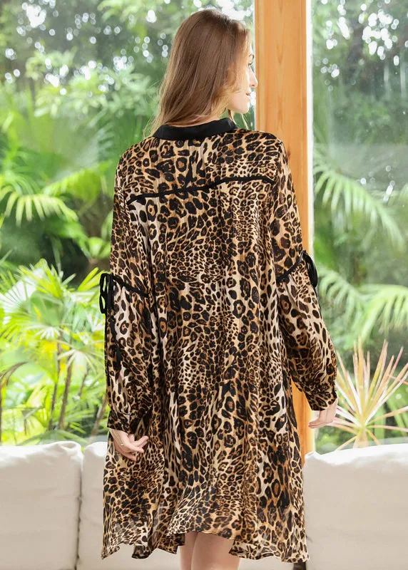 Modern Leopard Print Oversized Chiffon Shirt Dresses Long Sleeve LY0270