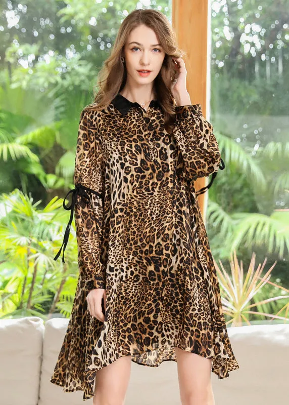 Modern Leopard Print Oversized Chiffon Shirt Dresses Long Sleeve LY0270