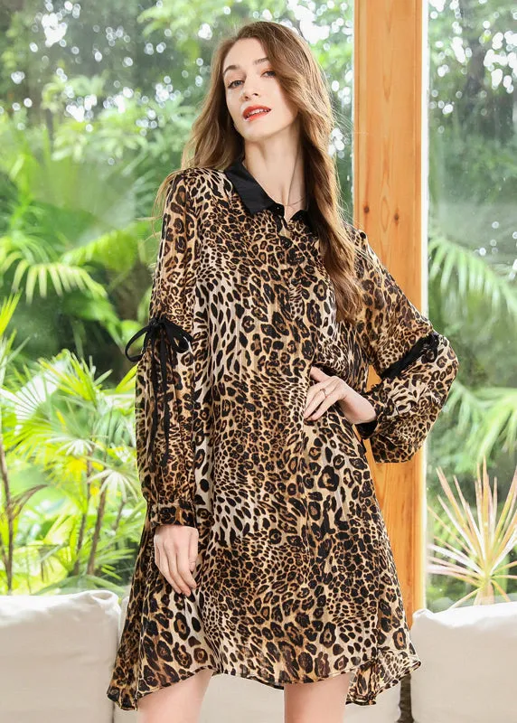 Modern Leopard Print Oversized Chiffon Shirt Dresses Long Sleeve LY0270