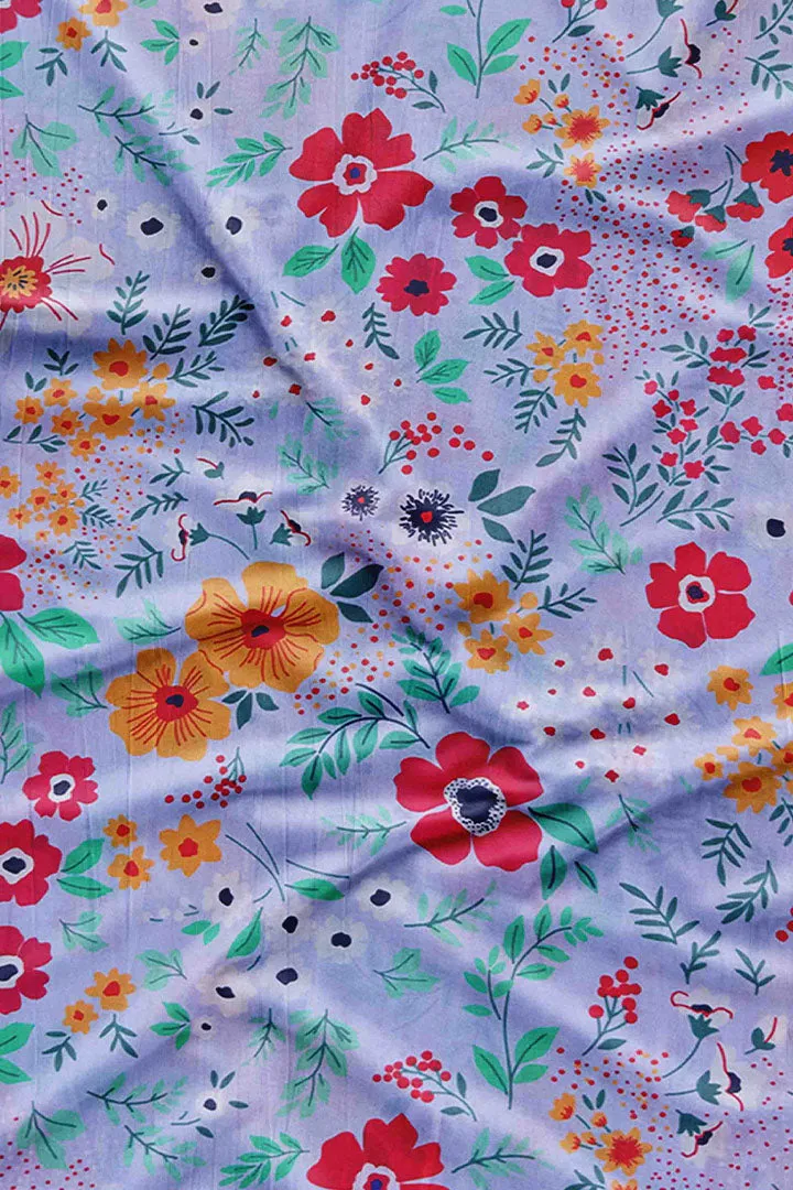 Multicolor Floral Printed Art Silk Fabric