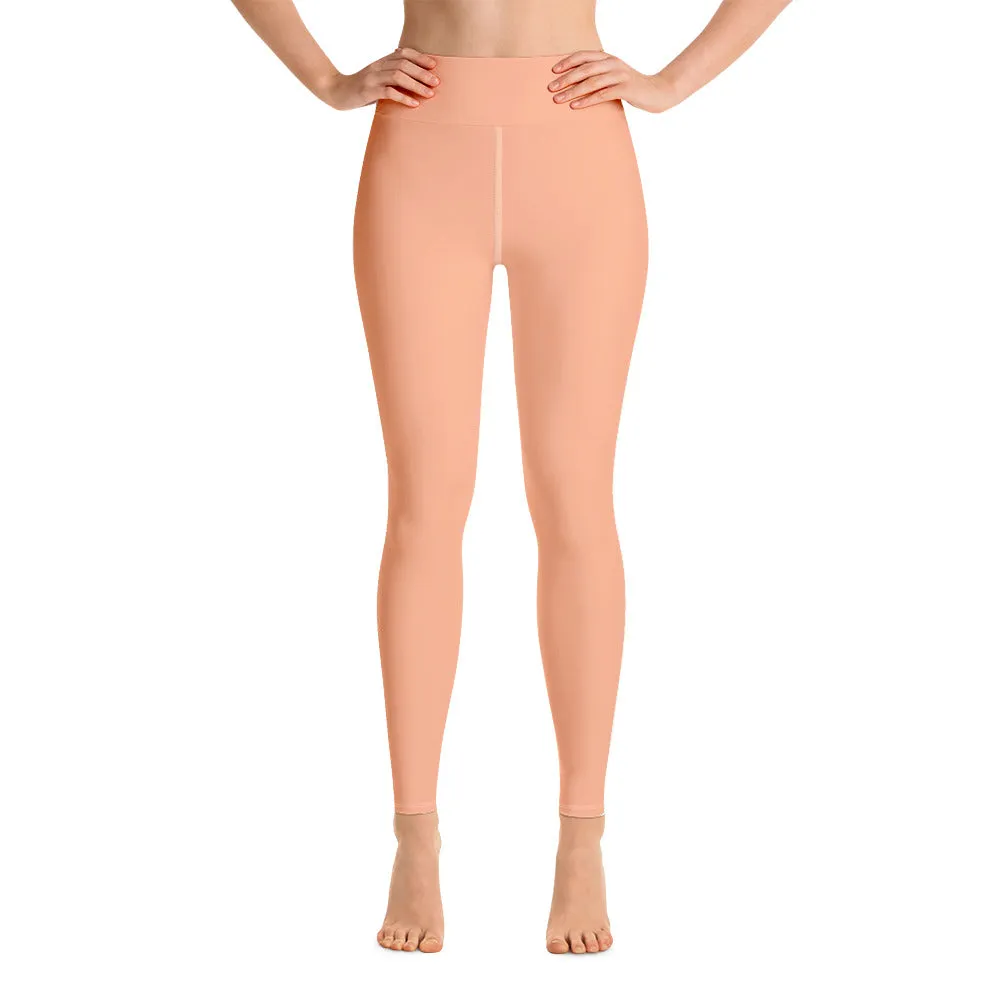 Pink Nude Color Yoga Leggings, Solid Color Pastel Long Athletic Tights-Made in USA/EU/MX