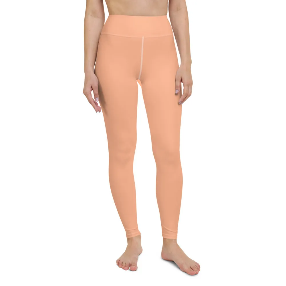 Pink Nude Color Yoga Leggings, Solid Color Pastel Long Athletic Tights-Made in USA/EU/MX