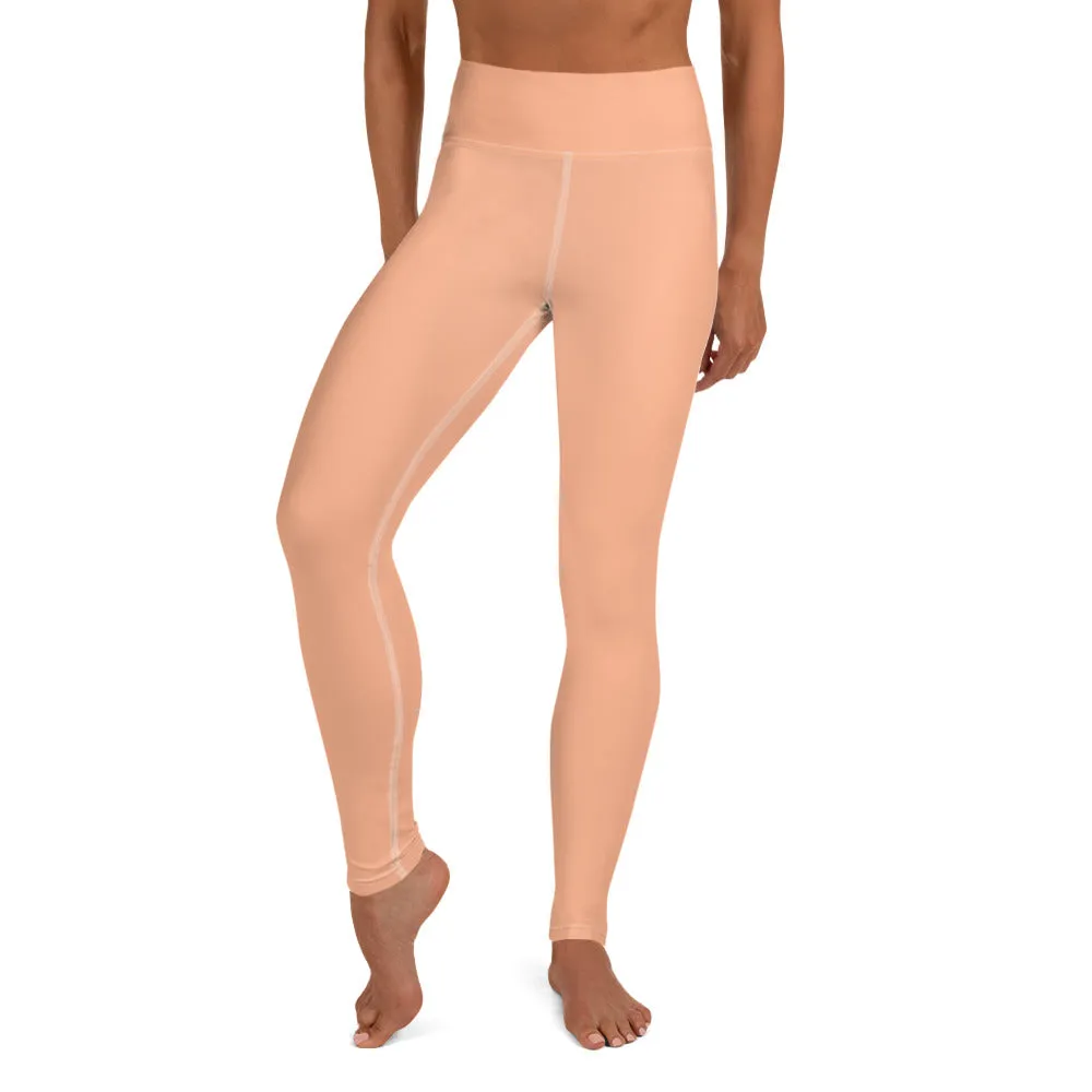 Pink Nude Color Yoga Leggings, Solid Color Pastel Long Athletic Tights-Made in USA/EU/MX