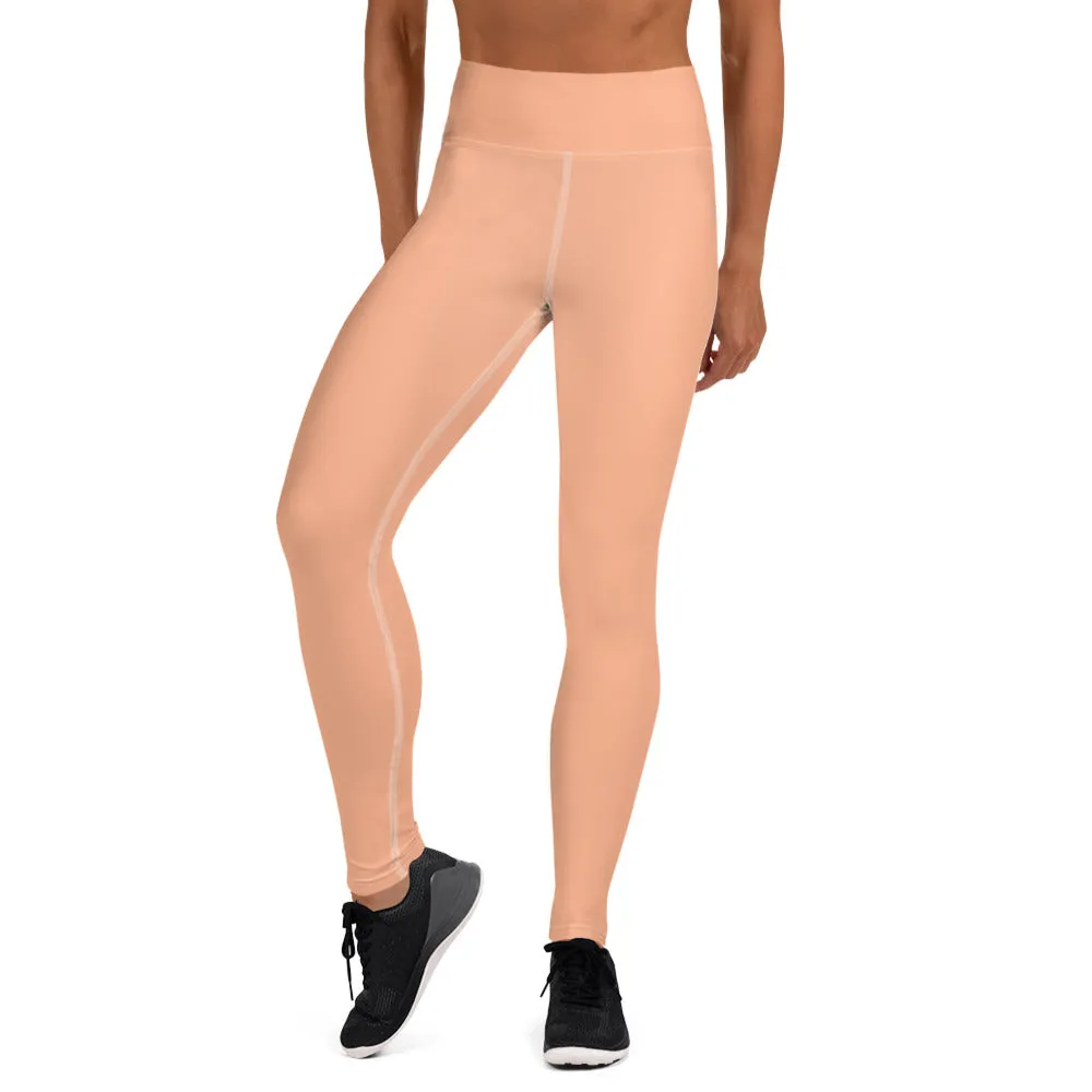 Pink Nude Color Yoga Leggings, Solid Color Pastel Long Athletic Tights-Made in USA/EU/MX