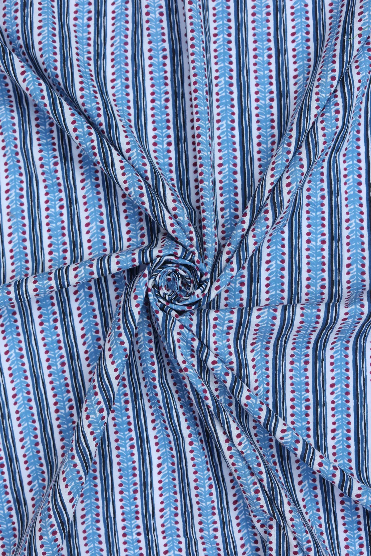 Pure Cotton Blue Hand Block Stripe Pattern Printed Fabric