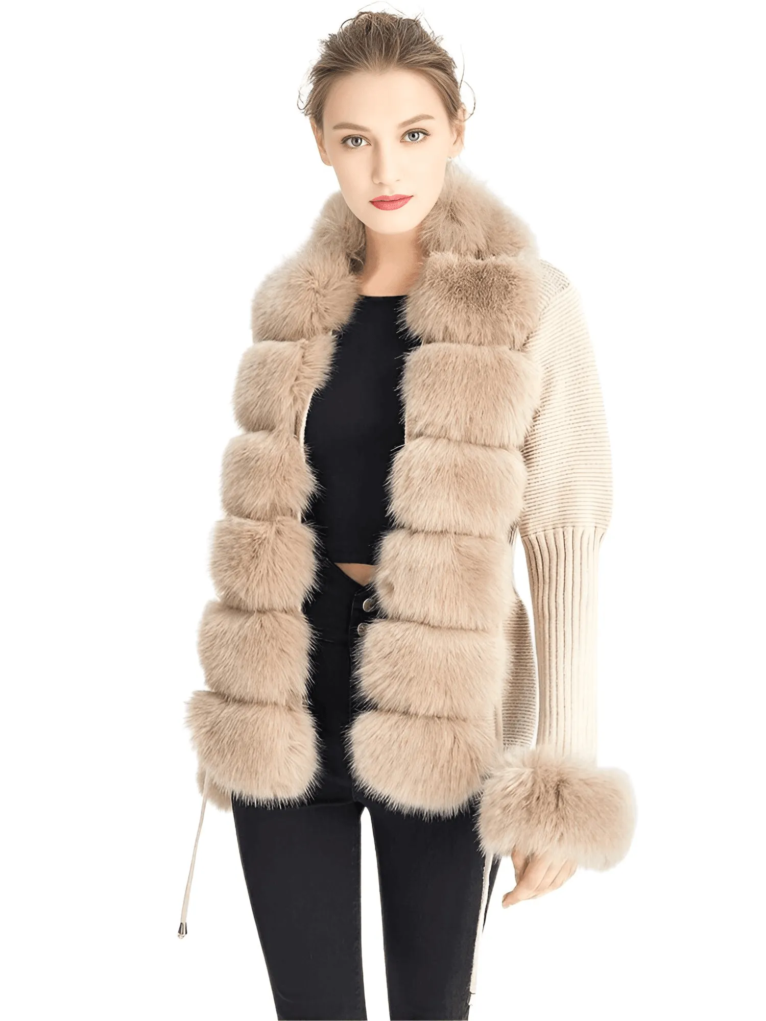 Women's Luxury Knitted Sweater Coat With Detachable Fur in 14 Colors!