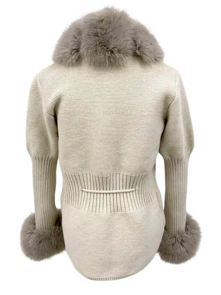 Women's Luxury Knitted Sweater Coat With Detachable Fur in 14 Colors!